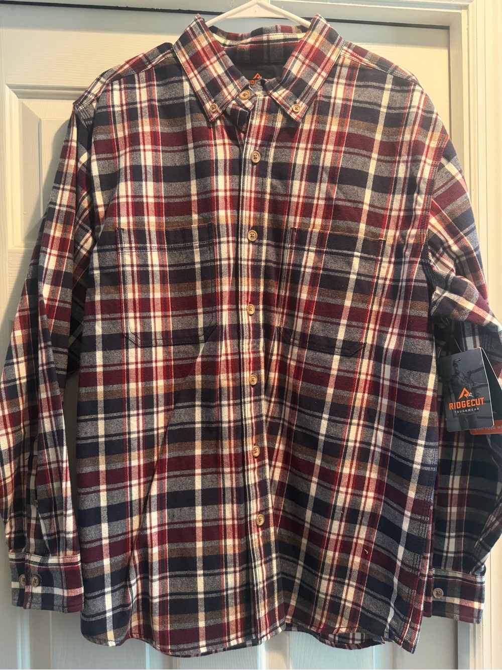 RIDGECUT Men’s Casual Plaid Button-Down Shirt - Red & Navy